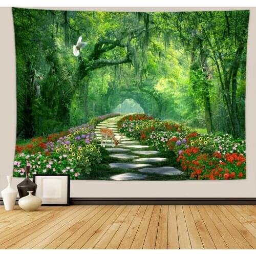 Psychedelic Forest Wall Tapestry Trippy Mushroom Tree Floral Animals Witchcraft Wall Hanging Mandala Carpet Dorm Decoration Home