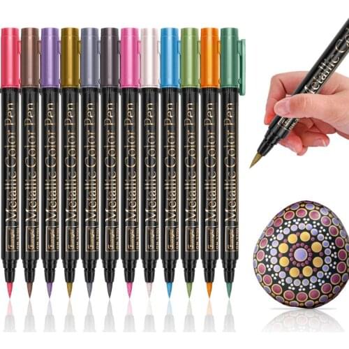 12/20 colors/lot high quality metallic pen 2mm water based for black brown card Drawing Stationery School supplies