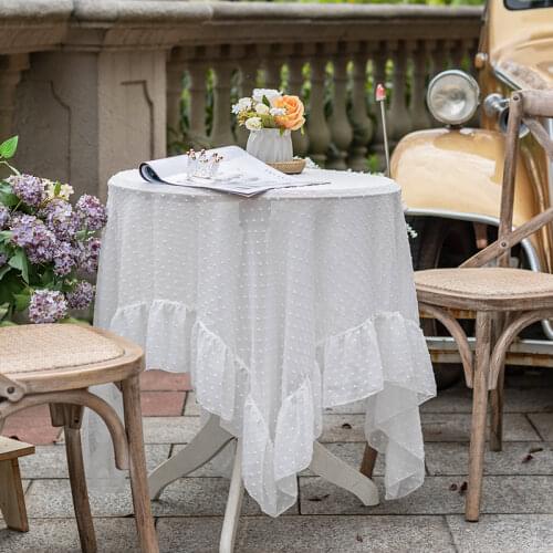 French Lace White Table Cloth for Wedding Party Hotel European Elegant Tablecloth Rectangular Dining Table Covers with Ruffles