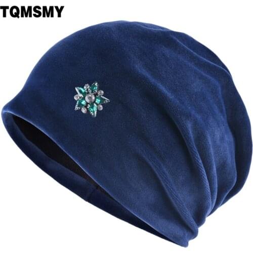 Rhinestone pentagram hats for women Velvet beanie Double Layer Skullies Turban cap autumn girls bonnet winter hats womens gorro