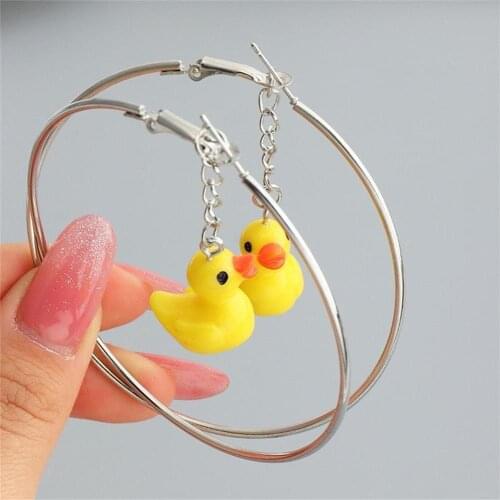 Temperament Cute Little Yellow Duck Strawberry Cherry Pendant Earrings Fashion Geometric Design Mushroom Dangle Earring Gift