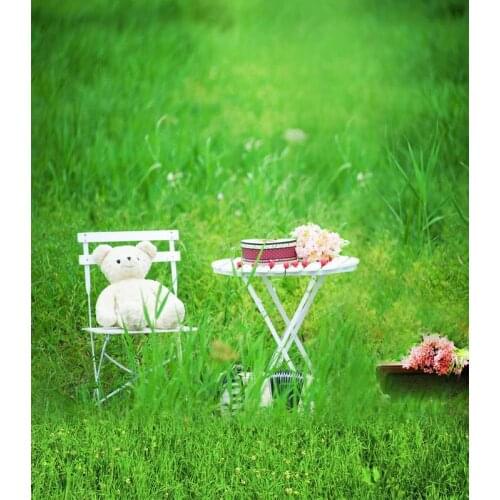 TR Hot Sale Spring Green Grass Backgrounds For Photo Studio Backdrop White Table Chair Wedding Backdrop for Baby Children Photos