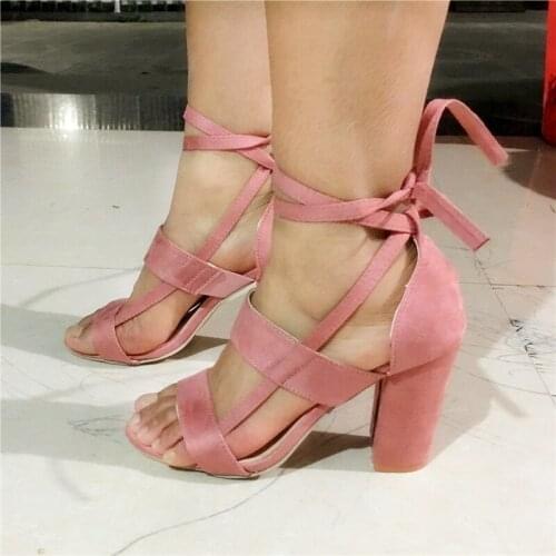 Summer Sexy Women Pumps Open Toe Lace up Heels Sandals Woman Casual High Heel Shoes Women Party Shoes Sandals Plus Size 34-43