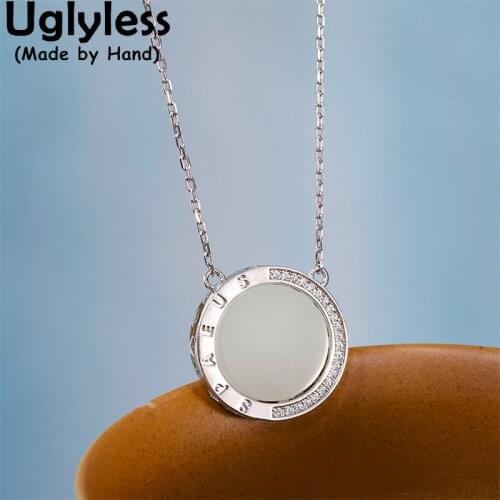 Uglyless Love Peace Body Soul Proverbs Gifts Jewelry for Women Natural Jade Medals Chokers Necklaces 925 Sterling Silver Pendant