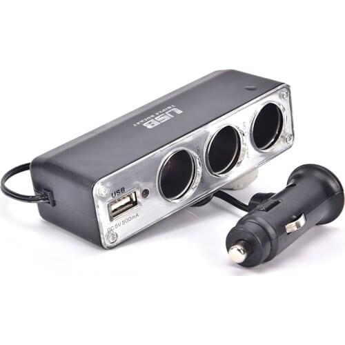 Universal 3 Way Multi Socket Car Cigarette Lighter Splitter USB Plug Charger DC 12V/24V Adapter with USB Port 11.5x 4.55x3.5cm