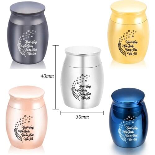 Cremation Urn With Feathers And Dayan Type Aluminum Alloy Metal Jar To Remember The Dead Relatives/Pets ,Velvet Bag