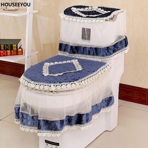 High Grade Three-piece Set Toilet Seat Cover U-shaped Overcoat Toliet Case Home Decor Bathroom Products Lace Toilet Pads Mat