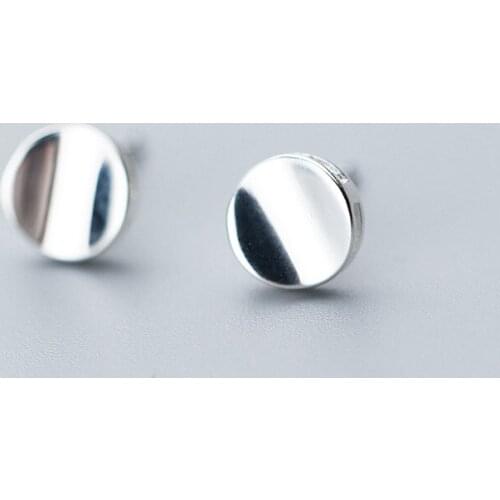 MloveAcc Authentic 925 Sterling Silver Geometric Glossy Concave Round Stud Earrings for Women Fashion Jewelry Summer Gift