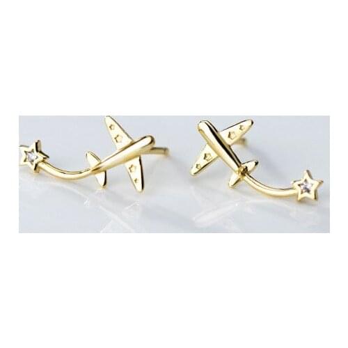 MloveAcc New Fashion 925 Silver Aircraft Airplane Women Stud Earrings Sterling Silver Jewelry