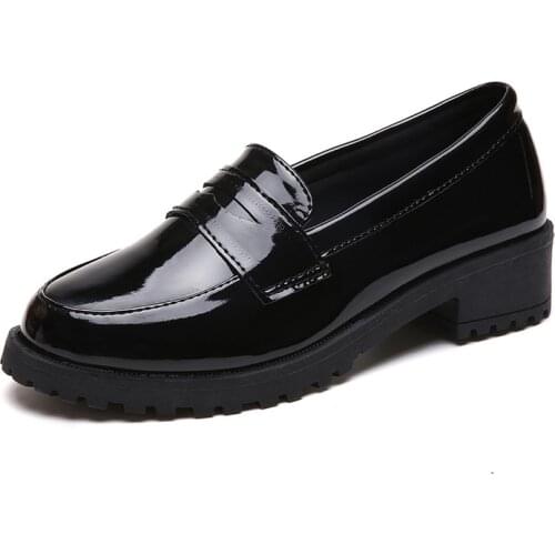 2021NewAutumn Women Shoes Female Oxfords Slip on Pu Leather Casual Shoes Woman Fashion Plus Size High Heels Platform Retro Shoes