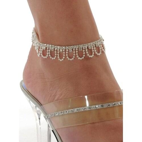 Shinning Bling Rhinestone Drape Stretch Anklet Bracelets Austrian Crystal Tone Ankle Clear Women Girls Foot Jewelry