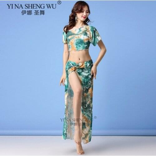 Women Belly Dance Costume Silver Mesh Sexy Transparent Long Skirt Dance Practice Wear Team Dance Oriental Dance Clothing 2 Piece