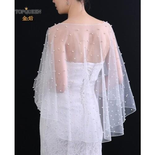 TOPQUEEN G27 Bridal Evening Party Wrap Bolero for Women Bridal Cloak Pearls Wedding Cape Prom Women Shaw Short Shrug Jacket