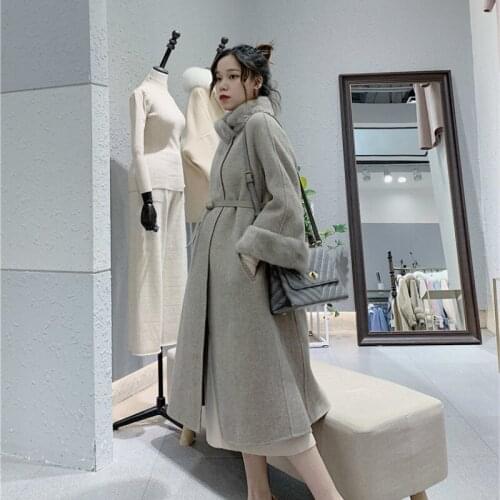 Winter Coat Women 100% Wool Coat Women Real Mink Fur Collar Korean Long Jacket for Women Clothes 2020 Casaco QA211 YY256