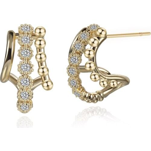 Golden Irregular Inlay Zircon Earrings Fashion Charm Banquet Engagement Earrings C-shaped Earrings Customized For Women