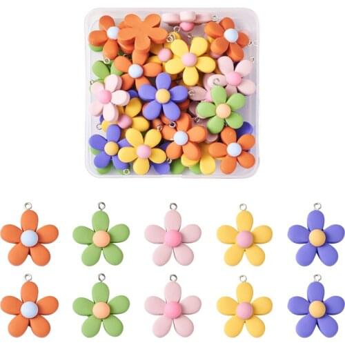 40pcs/Box Spray Painted Alloy Pendants with Flower & Daisy for Jewelry Making DIY Bracelet Necklace Earring Mixed Color