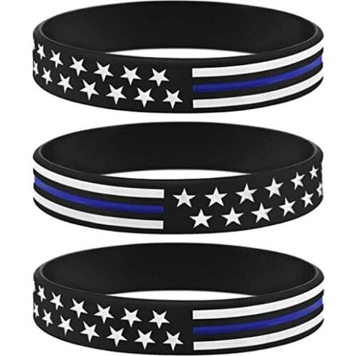 100pcs USA American United States America wristbands Flag thin white blue line silicone wristband bracelet