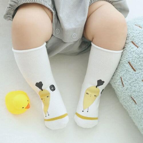 3Pcs/lot New Long Tube Baby Socks Cartoon Printing Rubber Baby Socks Cotton Soft Curling High Socks
