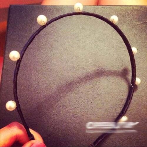 8 White Simulated Pearl on top Metallic Black Hair Bands Simple Hair Jewelry for Women