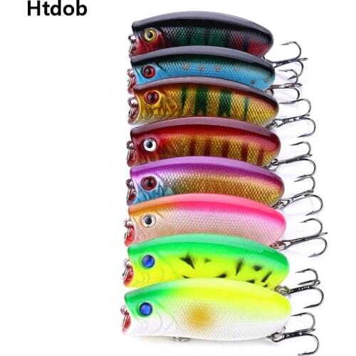 8Pcs/Lot 3D Eyes Fishing Lure Popper Lures Wobbler Pesca Fish Isca Artificial Hard Bait Swimbait materiel de peche leurre dur