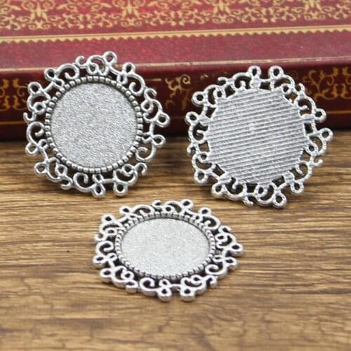 8pcs New Fashion 14mm Inner Size Antique Bronze Silver Color Classic Round Style Cabochon Base Setting Charms Pendant