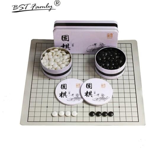 BSTFAMLY Go Chess 19 Road 361 Pcs/Set Chessman Diameter 2.2cm PU Chessboard Iron Box Chinese Old Game of Go Weiqi Toy Gift G12
