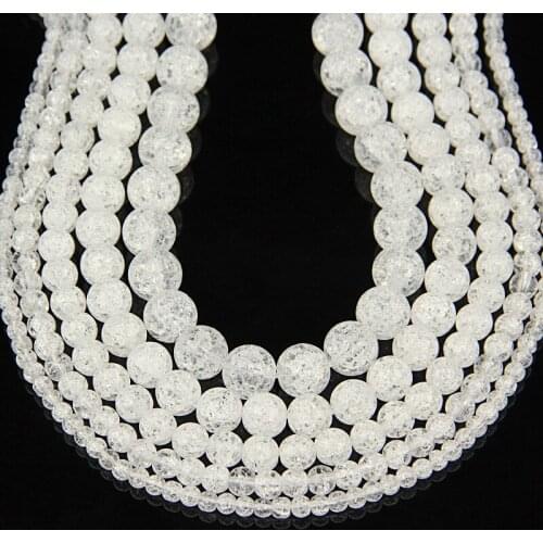 1 Strand 4mm 8mm 10mm 12mm White Popcorn Crystal Beads Natural Stone Cracked Crystal Quartz Beads for Women DIY Bracelets Making