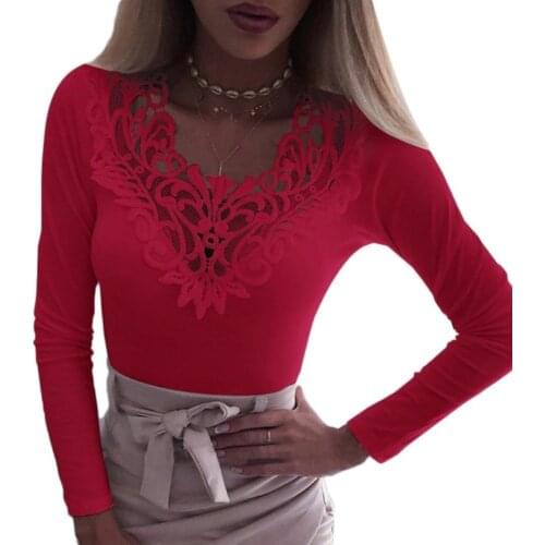 Blouses femme Sexy Blouse Lace Stitching V Neck Slim Plus Size Blouse Bottoming Top Stitching Neck Plus Size блузка женская