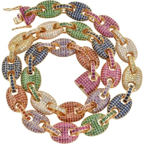 Hip Hop Full Multi-Color AAA Cubic Zircon Coffee Bean Chain Ice Out Men Necklace High Quality Link for Male Jewelry