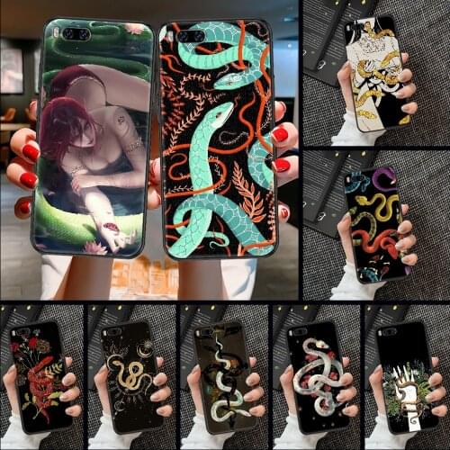 Flower snake Phone case For Xiaomi Mi Max Note 3 A2 A3 8 9 9T 10 Lite Pro Ultra black art funda 3D cover painting Etui tpu back