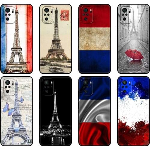Black tpu Case For Xiaomi Redmi 9T Case Redmi Note 9T Note 10 5G 4G Pro 10S Case France Flag Paris Eiffel Tower