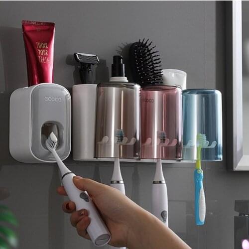 Punch-Free Toothbrush Holder Mouthwash Cup Brushing Cup Bathroom Wall-Mounted Toothbrush Holder Set Bathroom Accessories