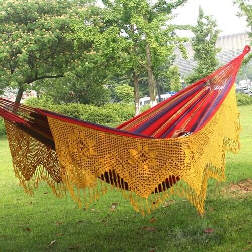 Love free child outdoor swing chair Pure cotton cloth hammock with tassel pure manual increase double hammock swing bed