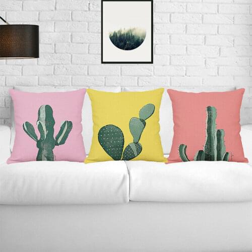 Hglegywcactus Pattern Cotton Linen Pillow Case Waist Cushion Case Home Soft Room Gifts Single Sides Printing