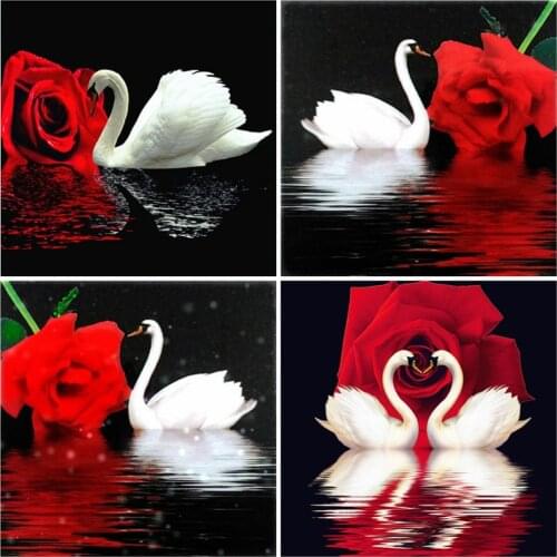 HUACAN 5D Diy Diamond Painting Animal Swan Diamond Embroidery Mosaic Rose Cross Stitch Wall Art Gift For Women
