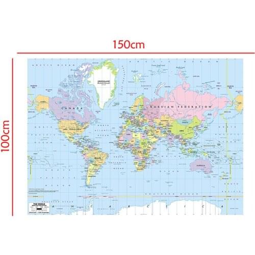 150x100cm World Map Mercator Projection with River Callout Non-woven Foldable World Map without National Flag