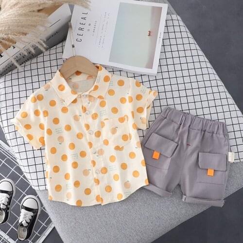 Summer Children Clothing Sets Baby Boys Dot Letter Print Lapel T-Shirt +Tooling Shorts Kids Suits Toddler Girls Fashion Clothes