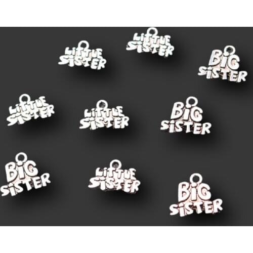 16pcs Silver Plated Big/Little Sister Metal Tags Pendants Retro Bracelet Earrings Accessories DIY Charms Jewelry Carfts Making