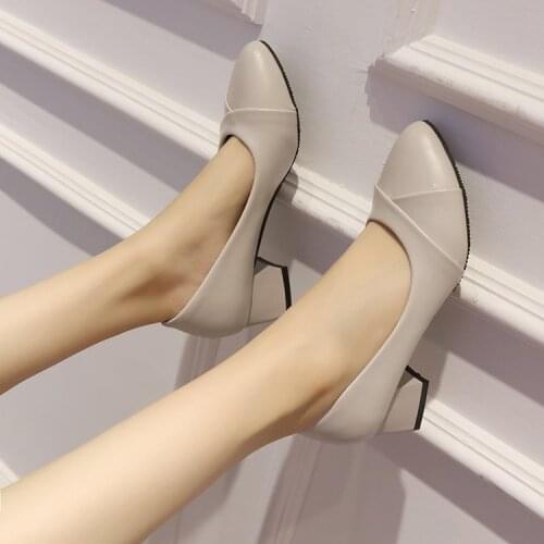 Chubby heel fashion single shoe 202 spring and autumn new round head middle heel fashion sexy women shoes