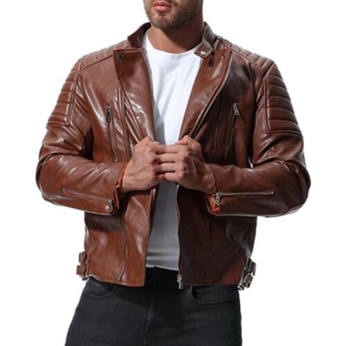 Lapel mens leather jacket slim motorcycle leather coat men jackets clothes personalized jaqueta de couro street fashion brown