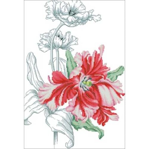 Red tulip patterns counted 11CT 14CT 18CT DIY Cross Stitch Sets wholesale Cross-stitch Kits Embroidery Needlework