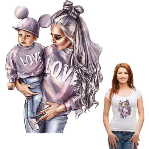 Maternal Love Clothing Badges Patches Mom Baby Heat Transfer Washable Badges Diy Accessory Clothing Deco New Design Patch