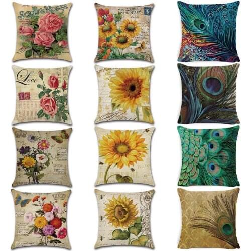 Sunflower Print Linen Pillow Case 45*45 Double-sided Throw Pillow Cases Pillowcases Decorative Pillows Pillow Cover