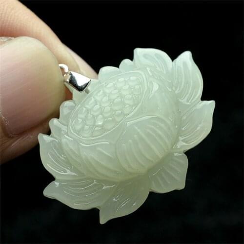 Natural hetian jade pendant necklace for women Hand-Carved lotus Pendants jade necklace jade jewelry necklace women