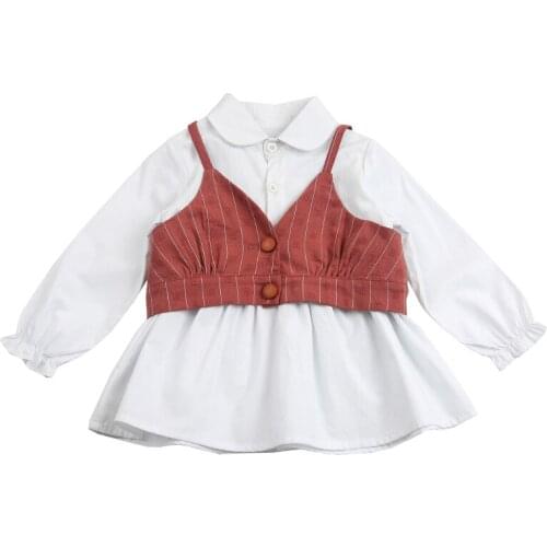 2020 New Girls Clothing Clothes Set Fashion White long sleeve shirt Top+Suspender 2PCS Girl Clothing Sets Kids Clothes