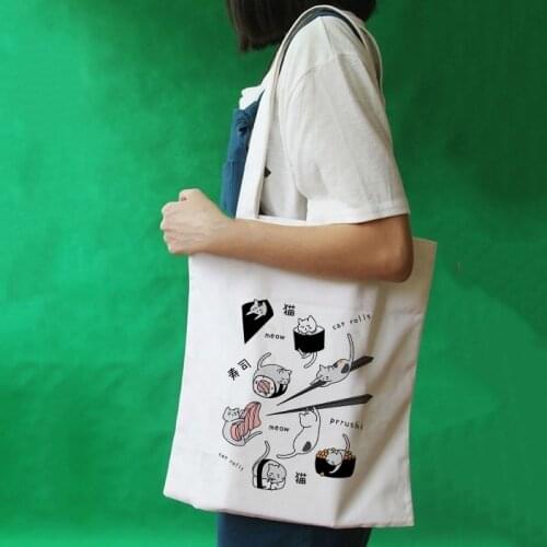 New Japanese Style Kawaii Sushi Ladies Handbags Harajuku Canvas Tote Bag Shopping Travel Women Shoulder Shopper Bags