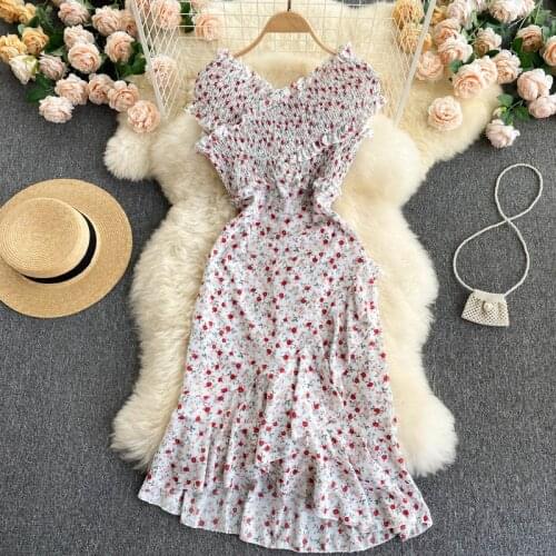 The new summer print ruffles are sweet Dress One-shoulder temperament reduces age woman dress 2021 Z891