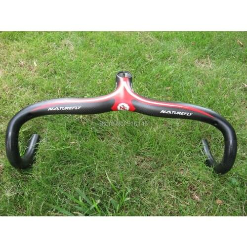 Naturefly Arrival ! Free Shipping! Carbon Road Integrated Bike Handlebar with Internal cable Red/Black