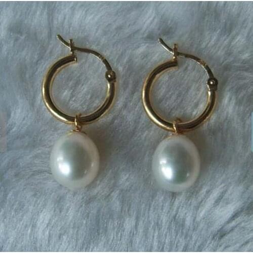 New Arrival Favorite Pearl Earrings AA10X12MM White Rice Genuine Freshwater Pearl Dagnle Earring Bridesmaids Wedding Jewelry