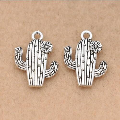 KJjewel Cactus Charm Pendant Tibetan Silver Plated Jewelry DIY Making Necklace Accessories Handmade 20x15mm 10pcs/lot